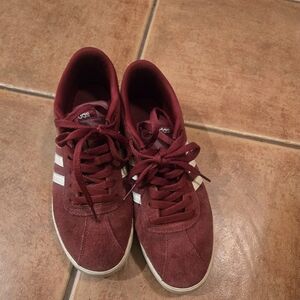Adidas Maroon Suede Sneakers with White Stripes